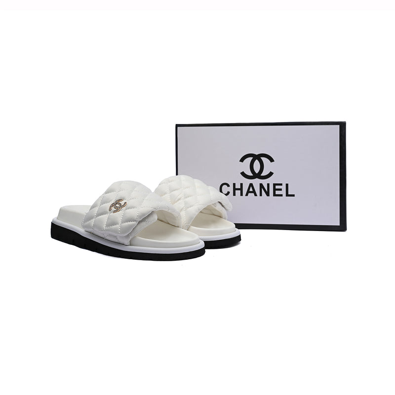 Chanel Lambskin Quilted CC Espadrille Slip On Slipper Woman 9958-8 White - 4
