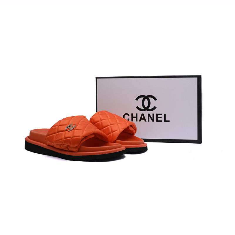 Chanel Lambskin Quilted CC Espadrille Slip On Slipper Woman 9958-8 Orange - 4