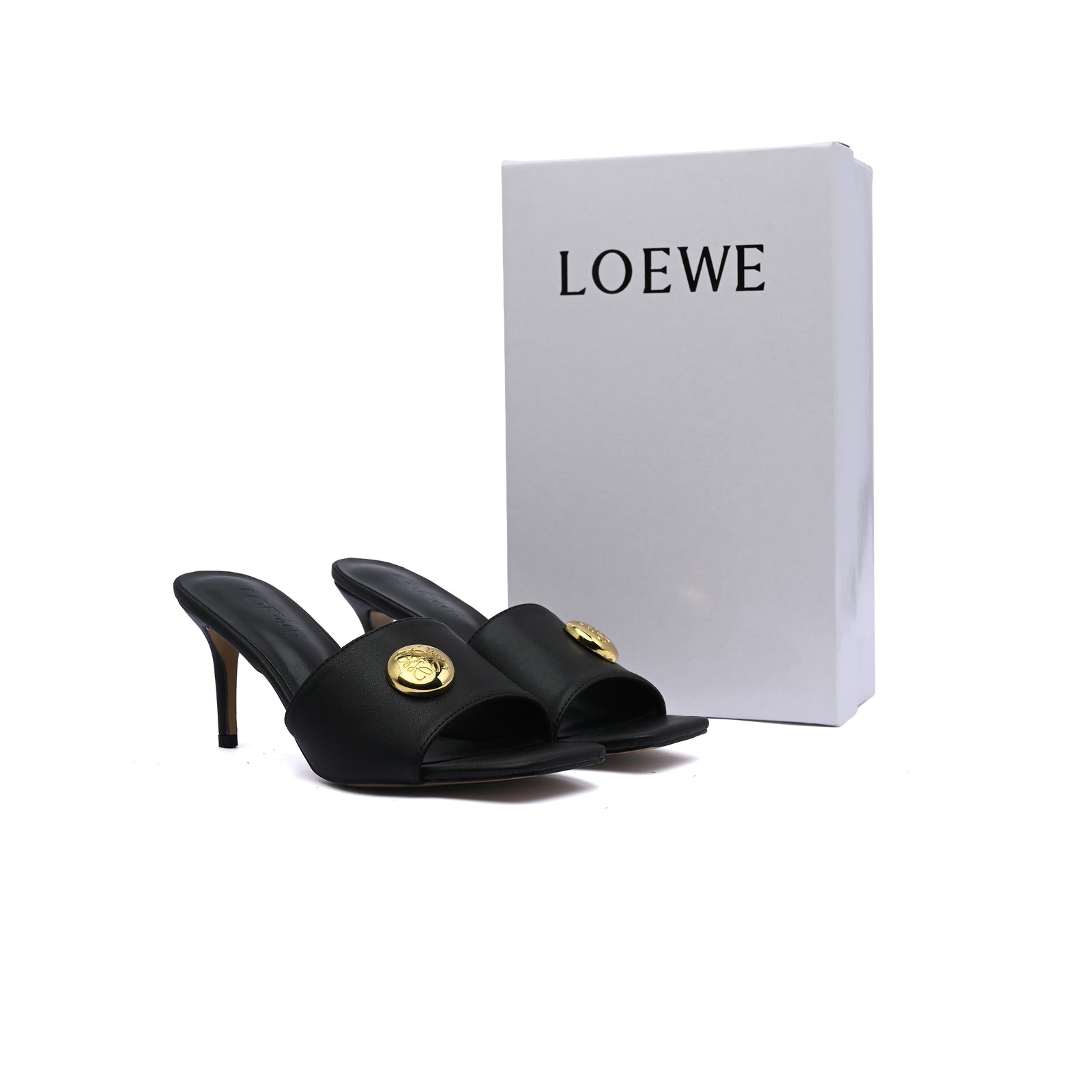 LOEWE Pebble Slide Leather Mules Heels Woman 053 Black - 4