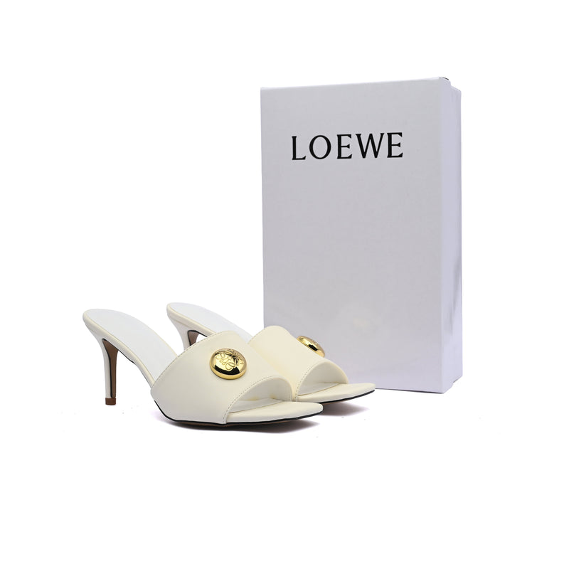 LOEWE Pebble Slide Leather Mules Heels Woman 053 Off-White - 4