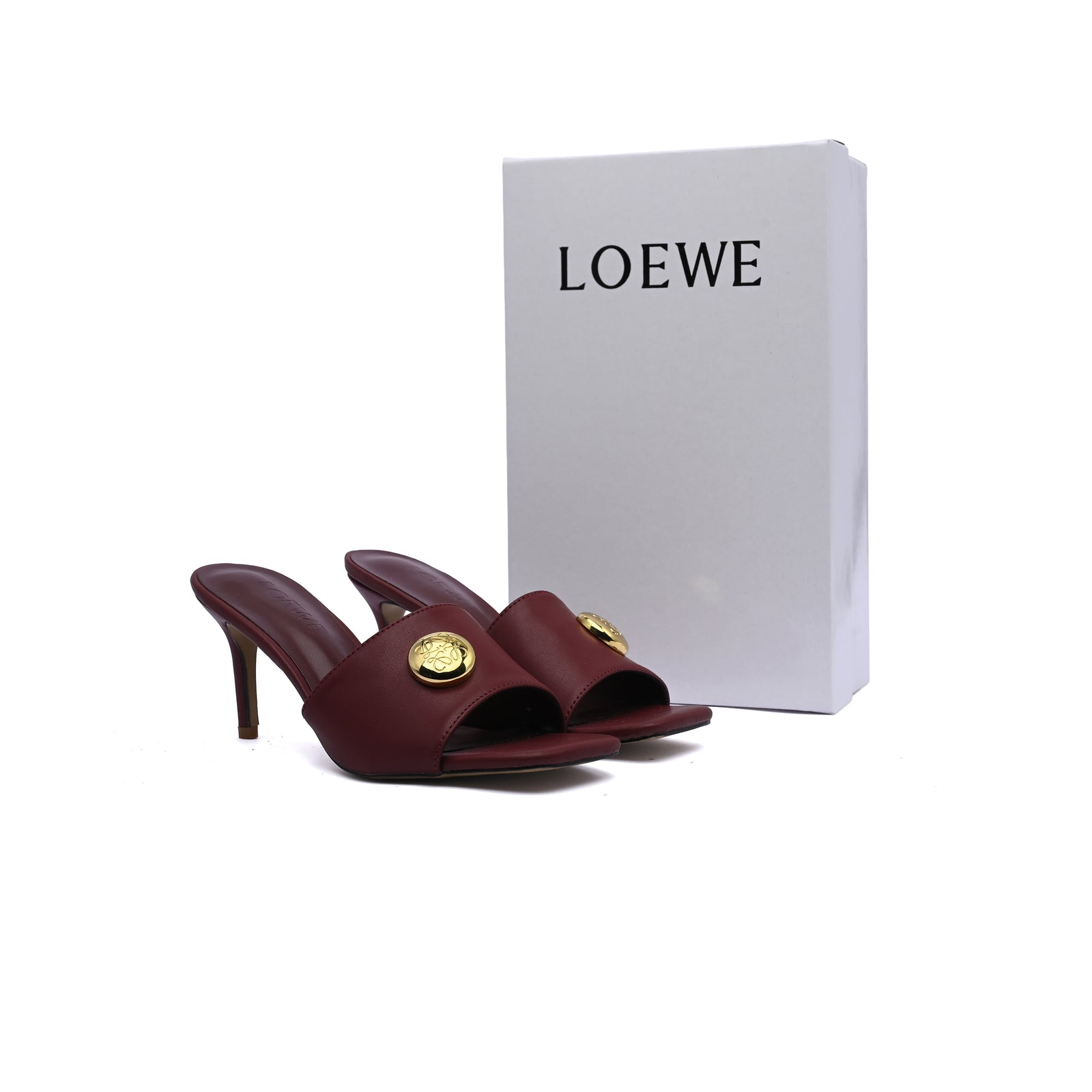 LOEWE Pebble Slide Leather Mules Heels Woman 053 Burgundy - 4