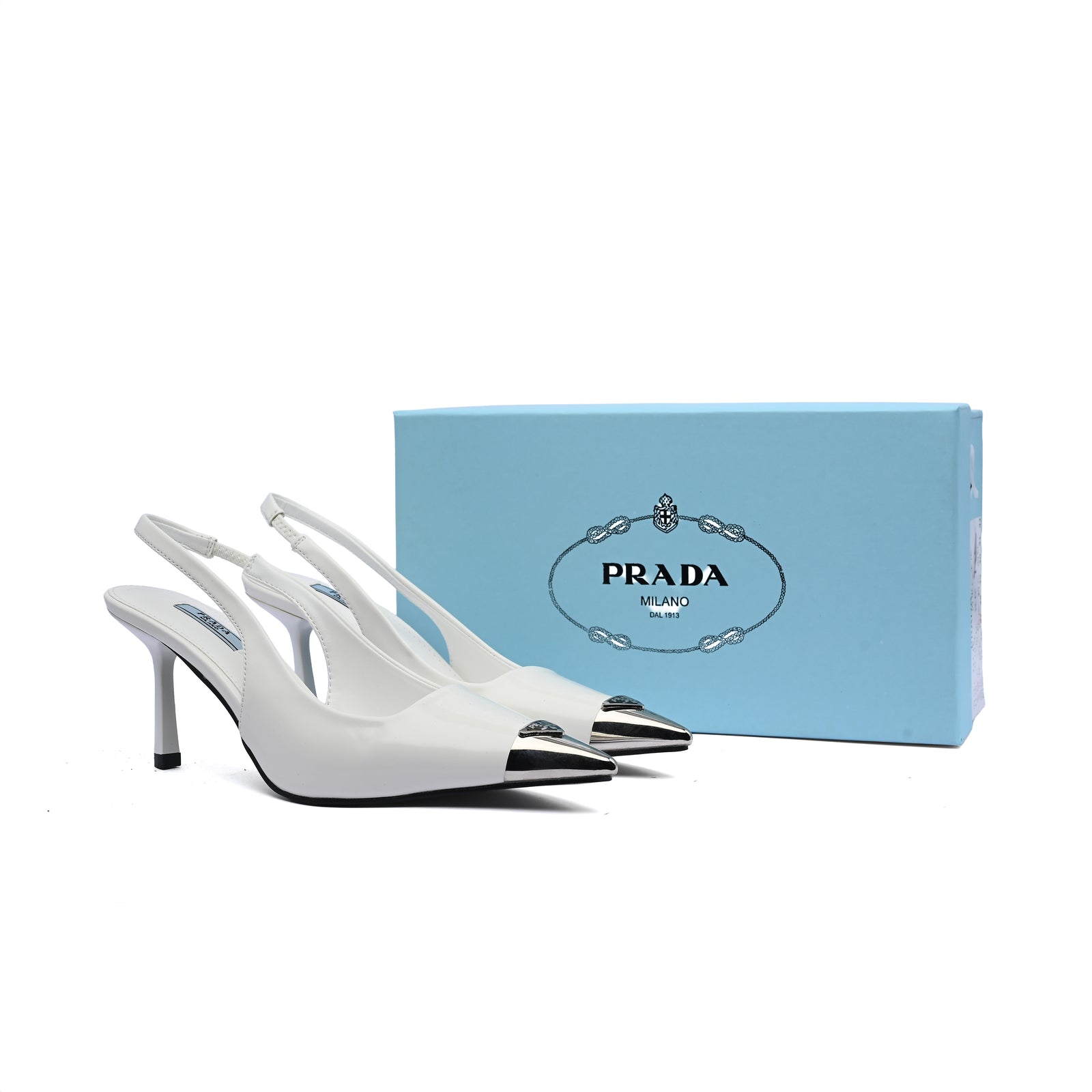 Prada Metallic leather slingback pumps for Women 127-1B White - 4