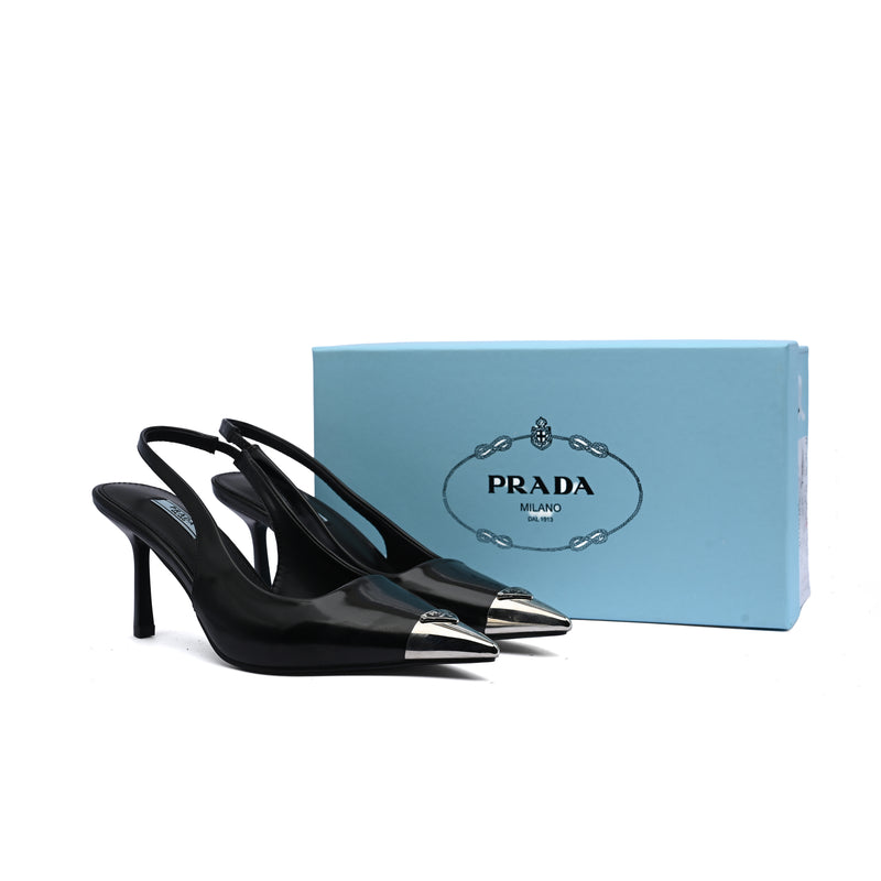 Prada Metallic leather slingback pumps for Women 127-1B Black - 4