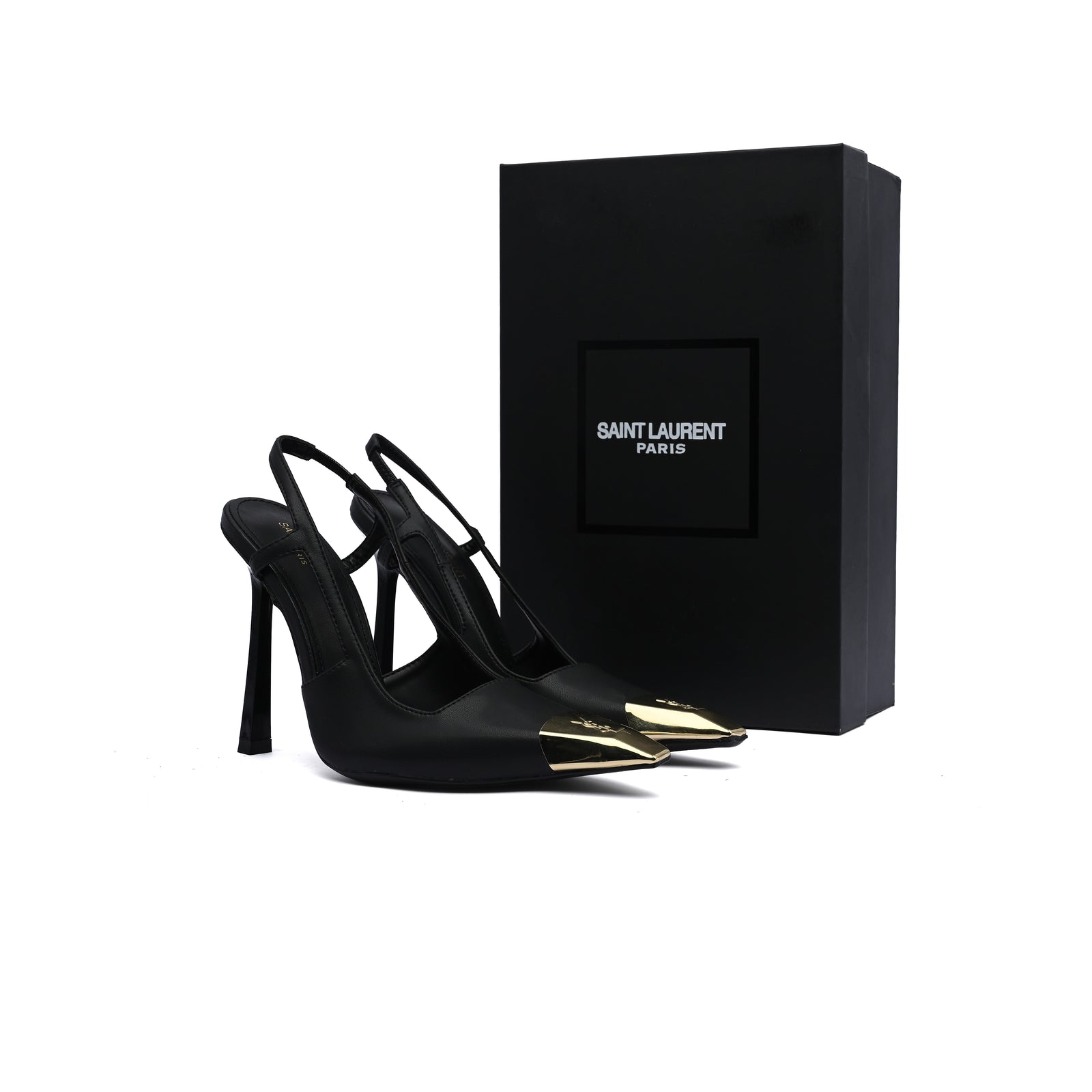 Saint Laurent Gold Tipped Slingback Pumps Leather Opyum With distinctive heels Woman 227-8 Black - 4