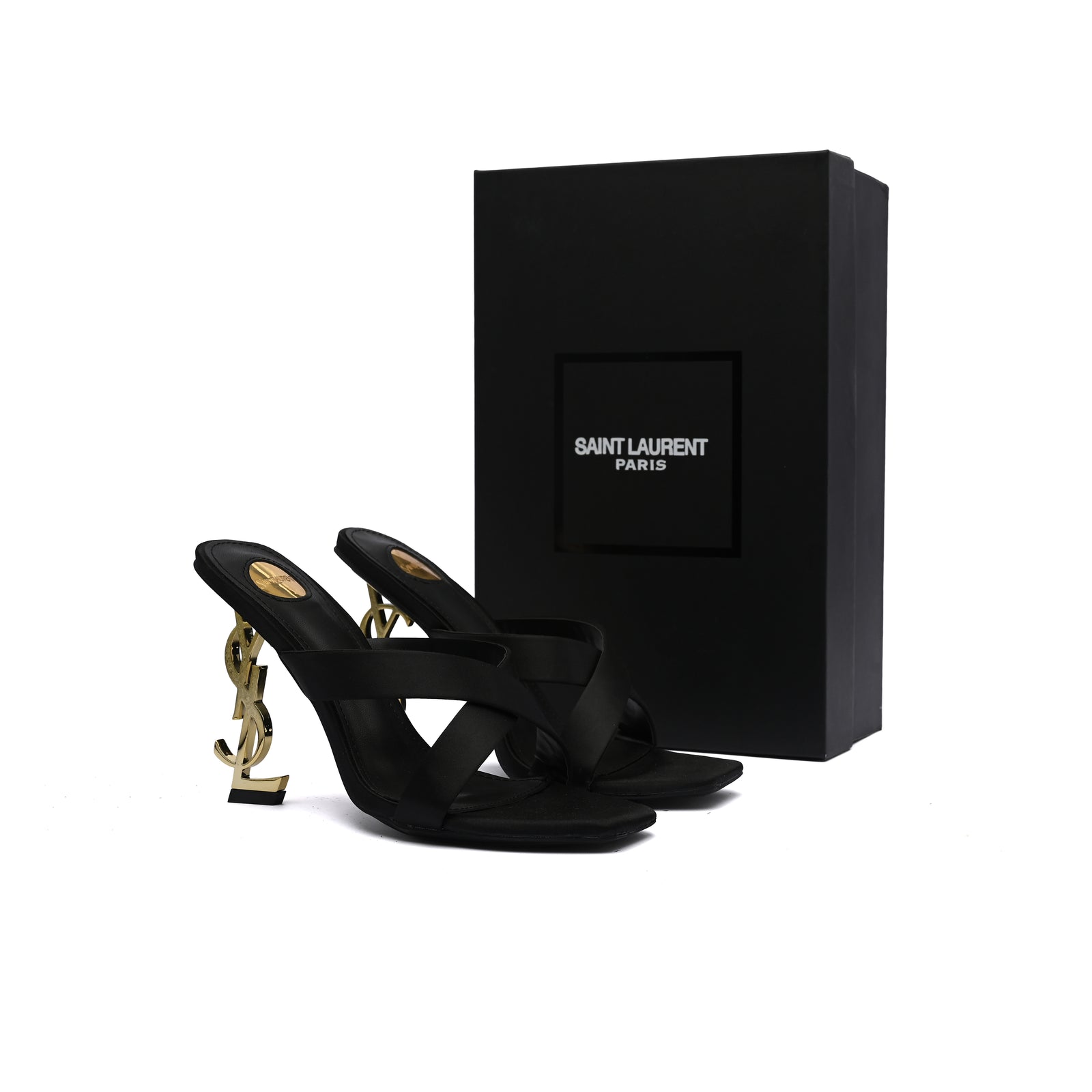 Saint Laurent Opyum Satin Mules With distinctive heels Woman 1259 Black - 4