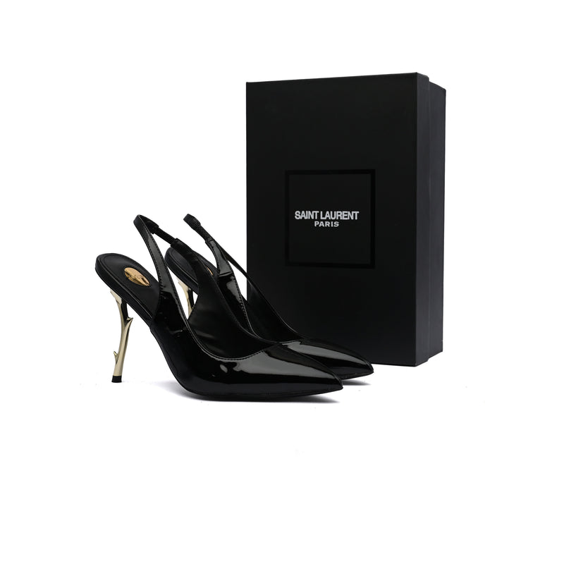 Saint Laurent Patent Calfskin Opyum Mules With distinctive heels Slingback Pump Woman 2601-1 Black - 3