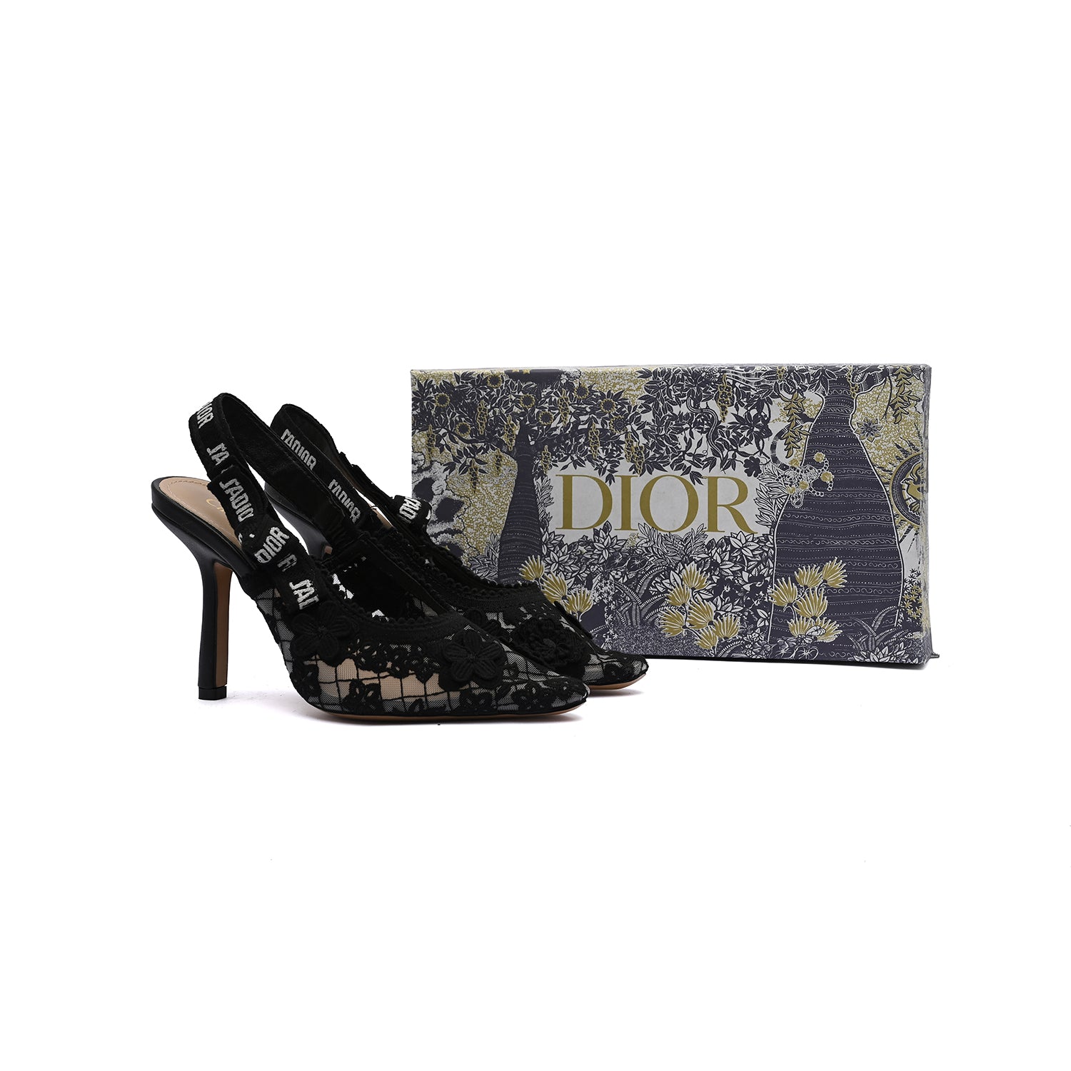 Dior Goolita Bow Crystal Mesh Mule Heels for Women 1688-2 Black - 4