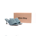 Miu Miu Slipper Designer Slides Leather Padded Front Strap Woman 52725 Baby Blue - 4
