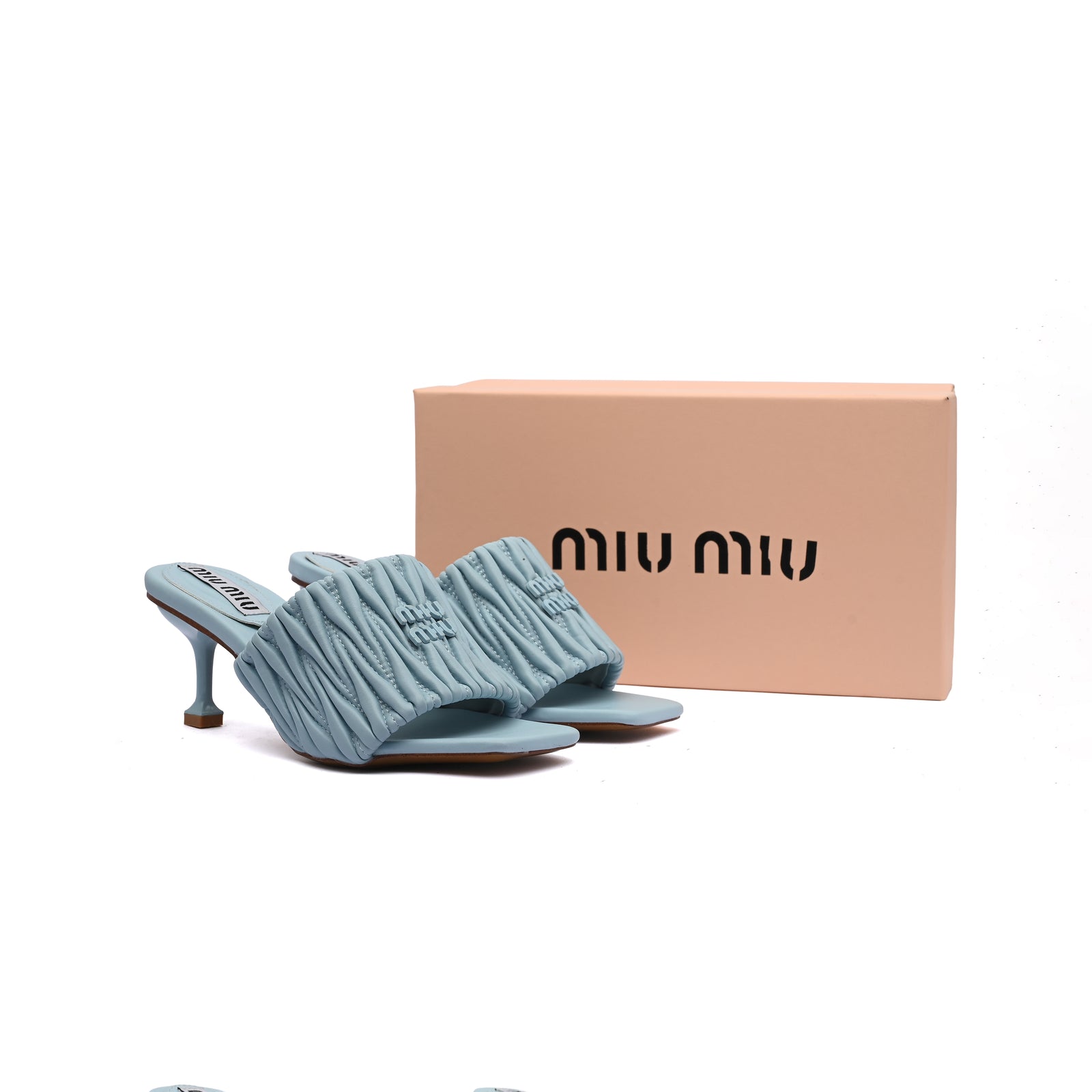 Miu Miu Slipper Designer Slides Leather Padded Front Strap Woman 52725 Baby Blue - 4