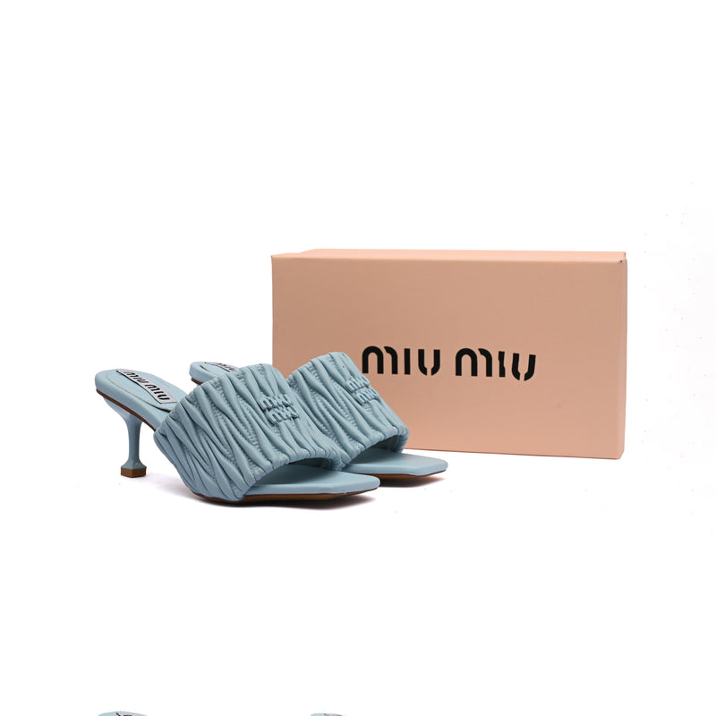 Miu Miu Slipper Designer Slides Leather Padded Front Strap Woman 52725 Baby Blue - 4