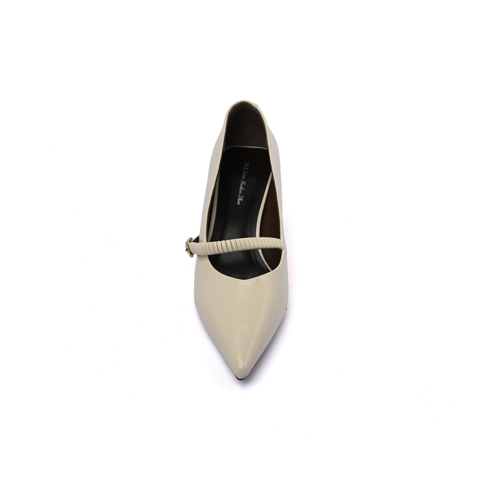 Pointed Toe Ladies Buckle Stiletto Heels Fashion PU Leather Woman 25258 Beige - 3