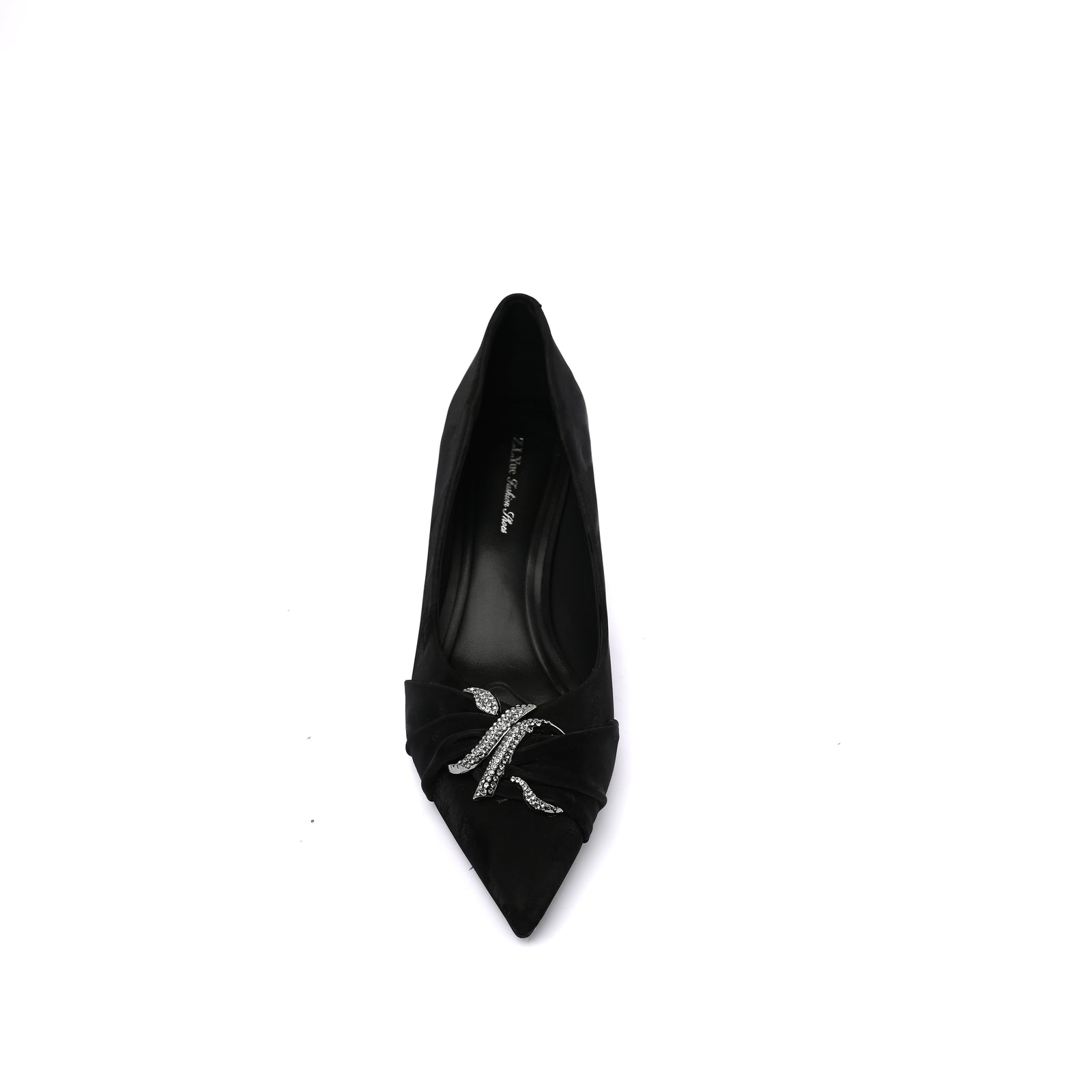 Pointed Stiletto Heel Shoes In Faux Suede Crystal embellished Pump Woman 25261 Black - 3
