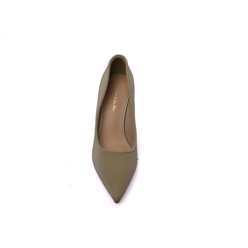 Faux Suede Pointed Stiletto Heel Shoes decorated With Crystals From Behind Woman 25275 Khaki - 3