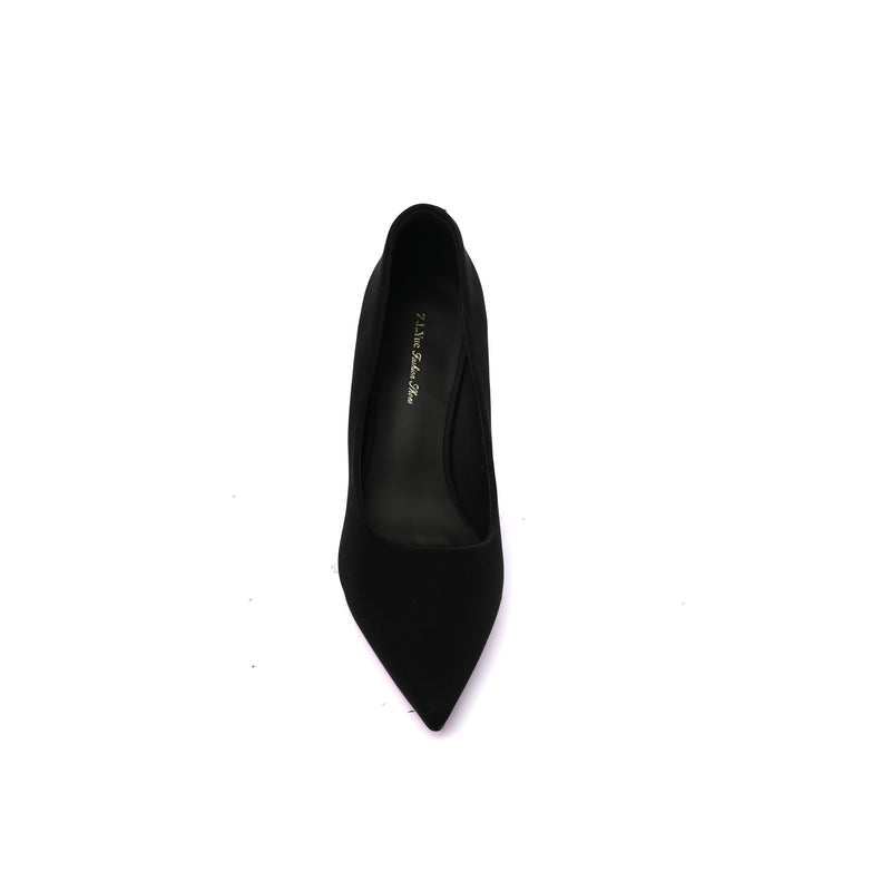 Faux Suede Pointed Stiletto Heel Shoes decorated With Crystals From Behind Woman 25275 Black - 3