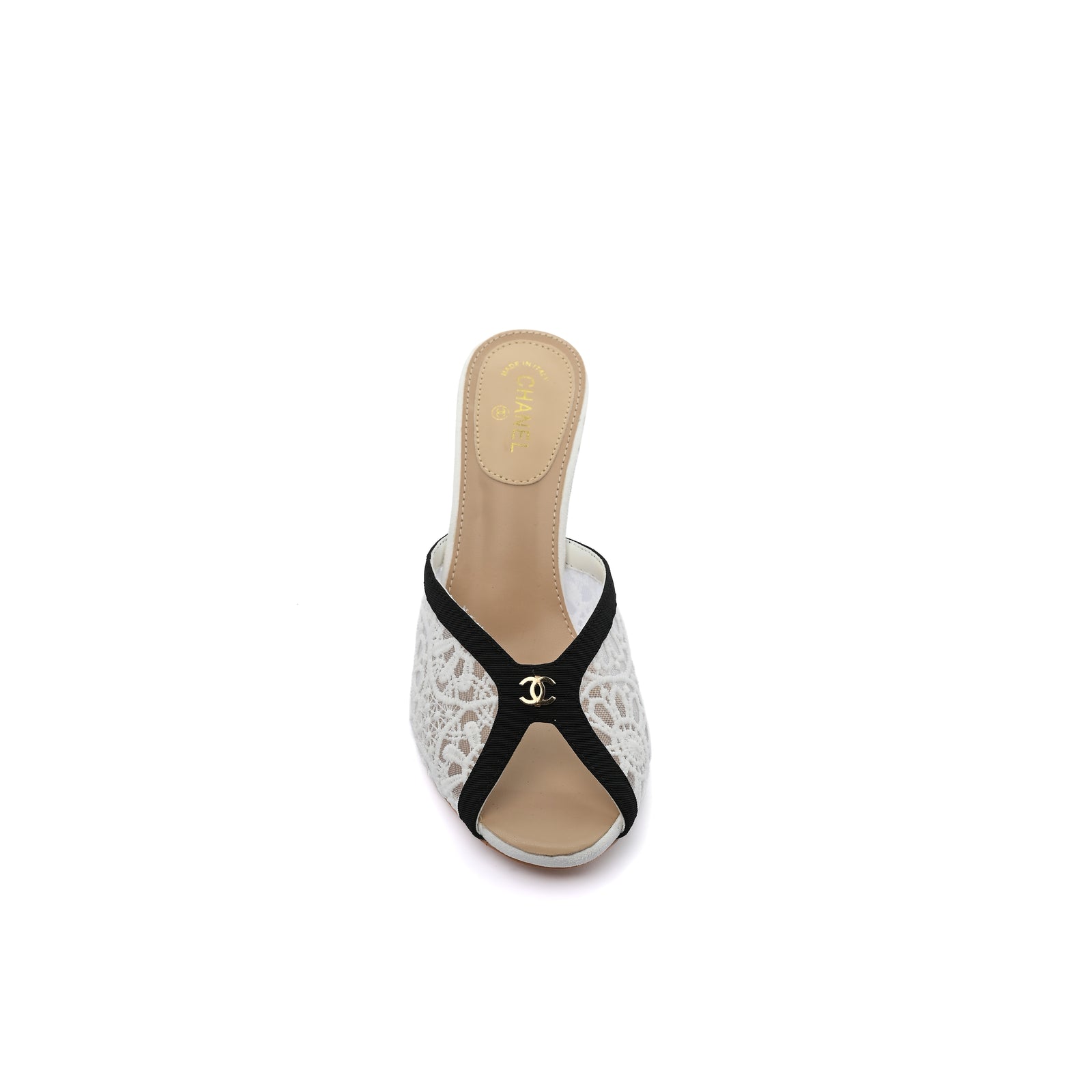 Chanel Designer Slide Chunky Block Heel Sandal with Woman 898-6 White - 3