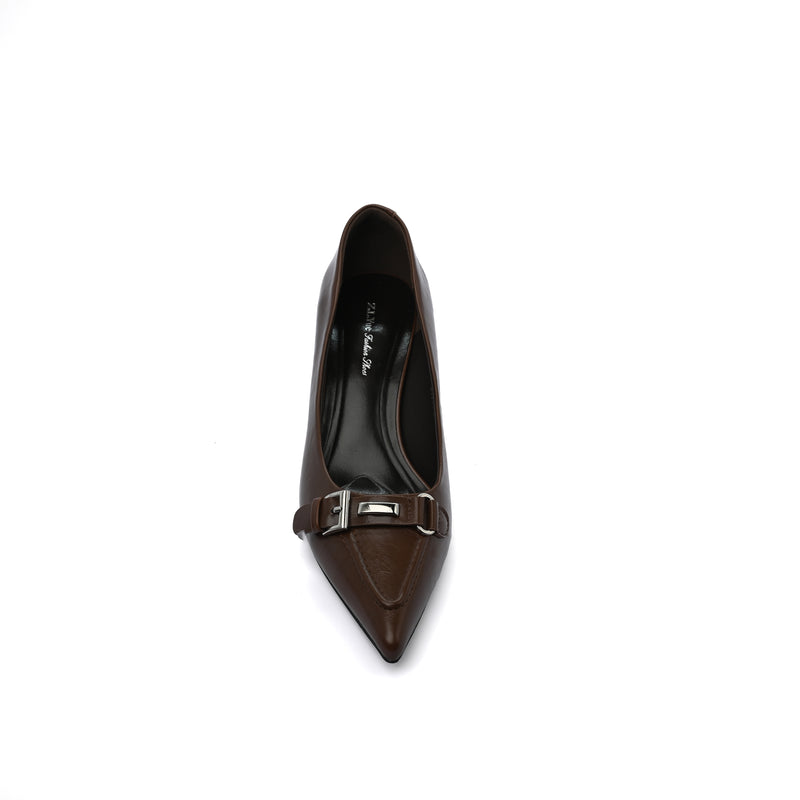Pointed Stiletto Heel Shoes In Faux buckle Woman 25252 Brown - 3