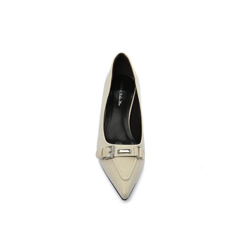Pointed Stiletto Heel Shoes In Faux buckle Woman 25252 Beige - 3