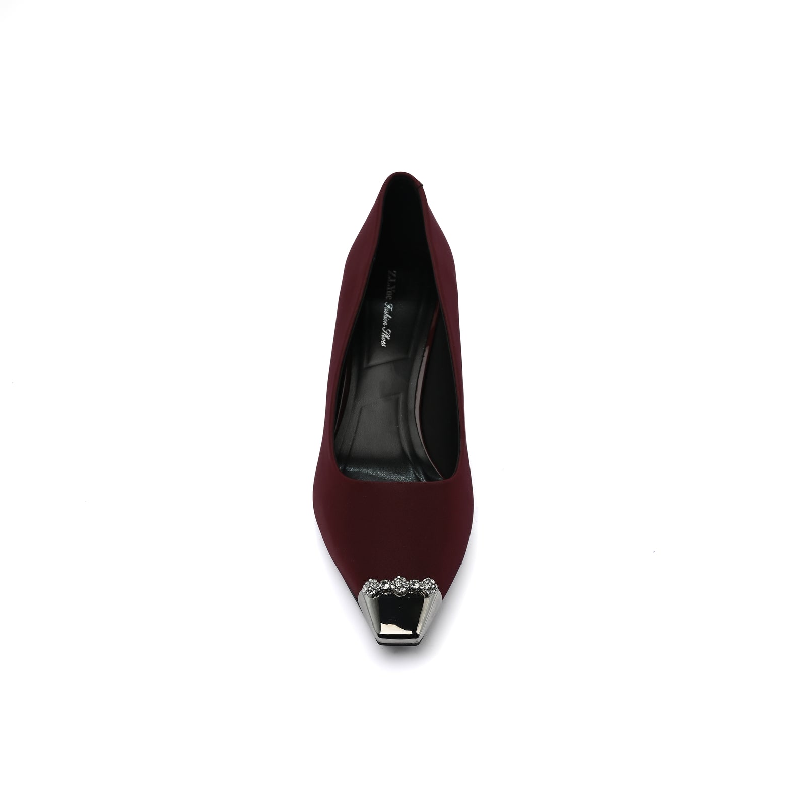 Pointed Stiletto Heel Shoes In Faux Suede Crystal embellished Pump Woman 25091 Burgundy - 3