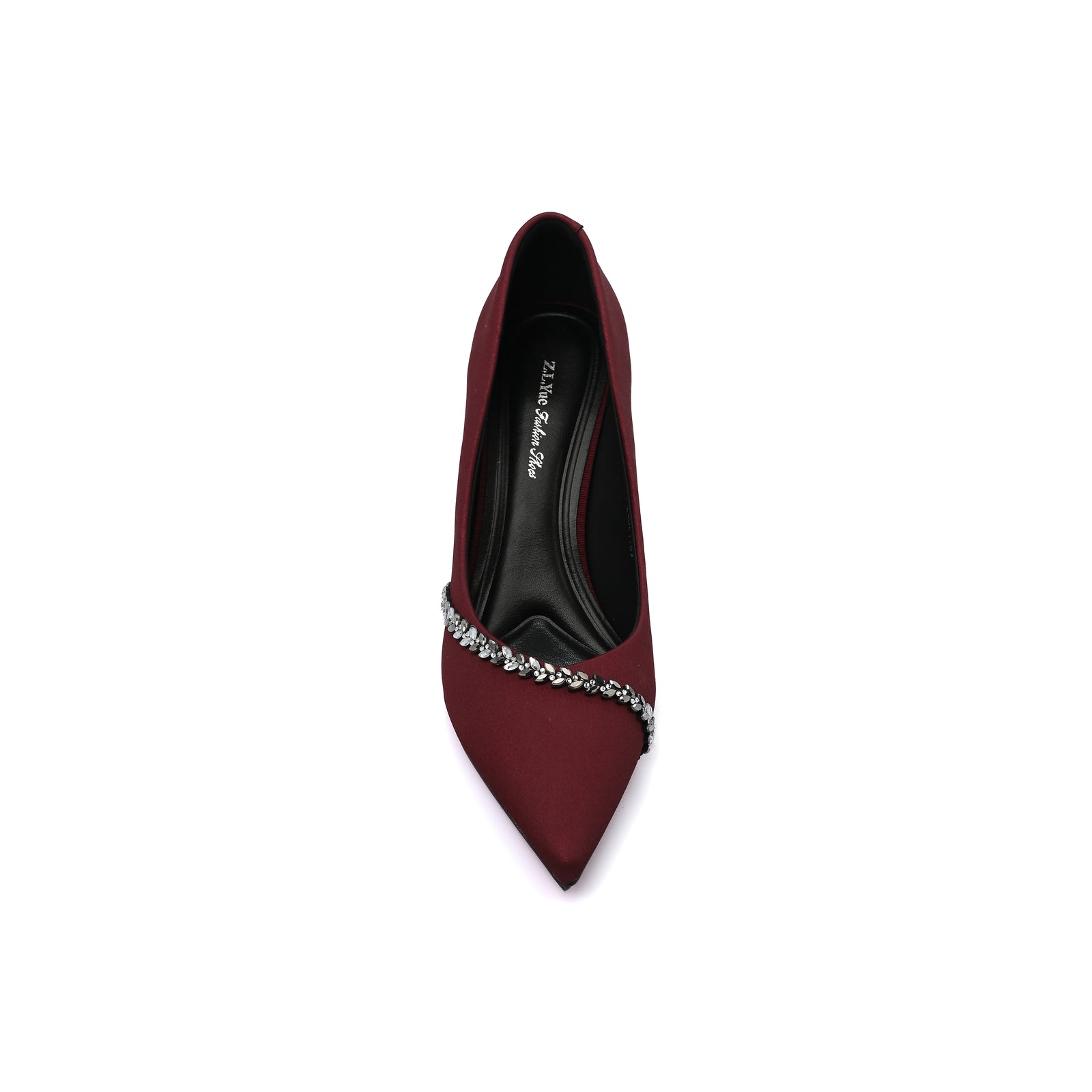 Pointed Stiletto Heel Shoes In Faux Suede Crystal embellished Pump Woman 25255 Burgundy - 3