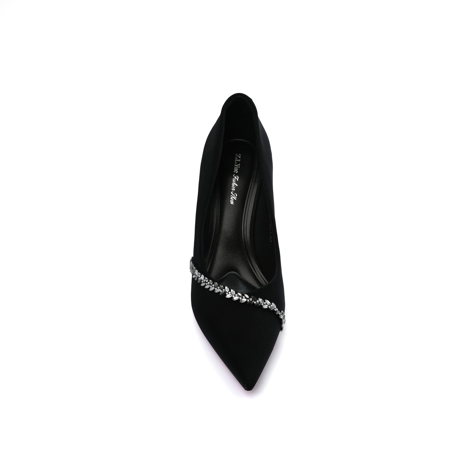 Pointed Stiletto Heel Shoes In Faux Suede Crystal embellished Pump Woman 25255 Black - 3