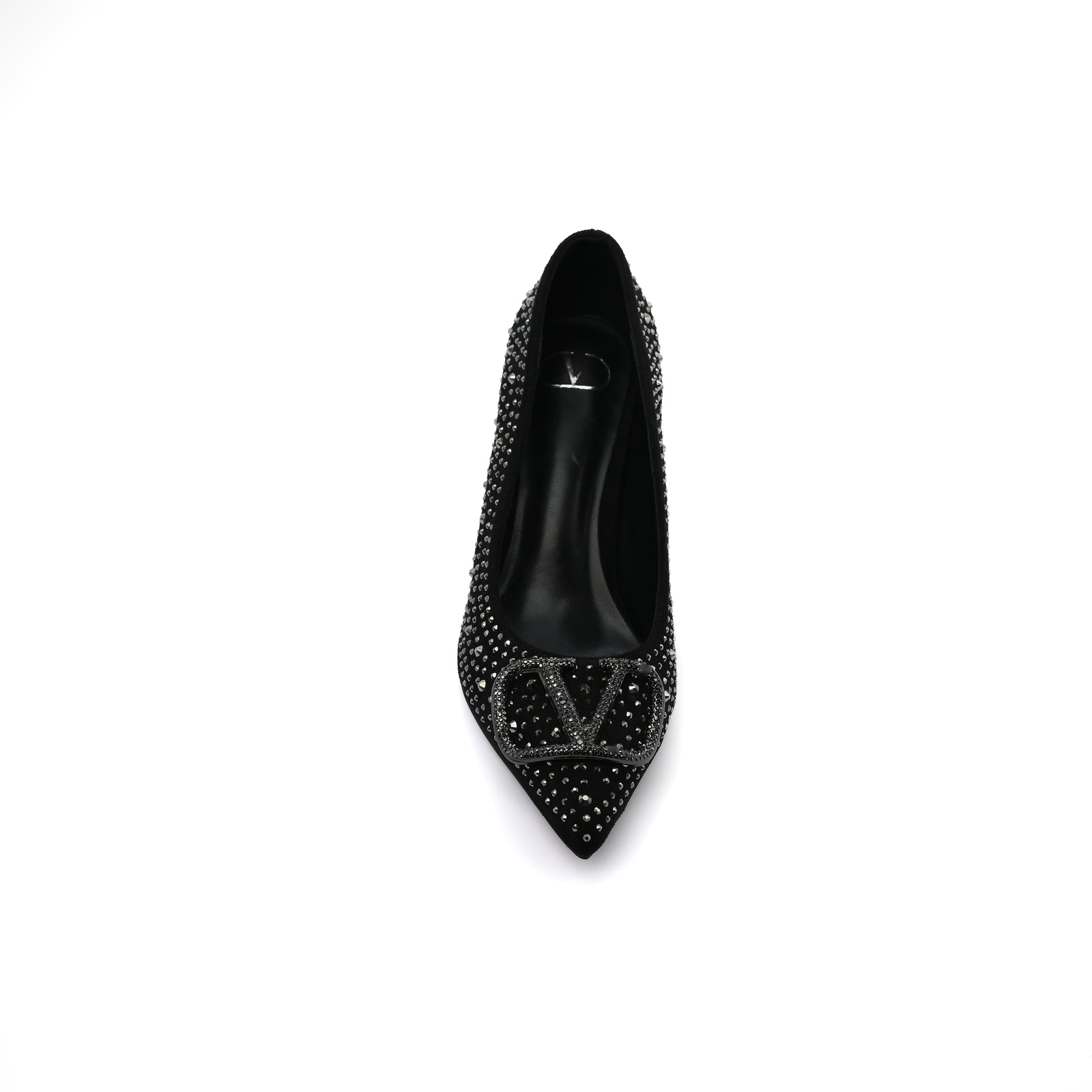 Valentino Garavani V Logo Crystal Embellished Heels Woman 1554 Black - 3
