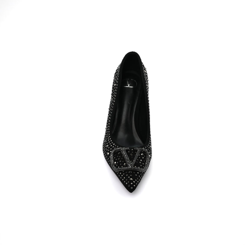 Valentino Garavani V Logo Crystal Embellished Heels Woman 1554 Black - 3