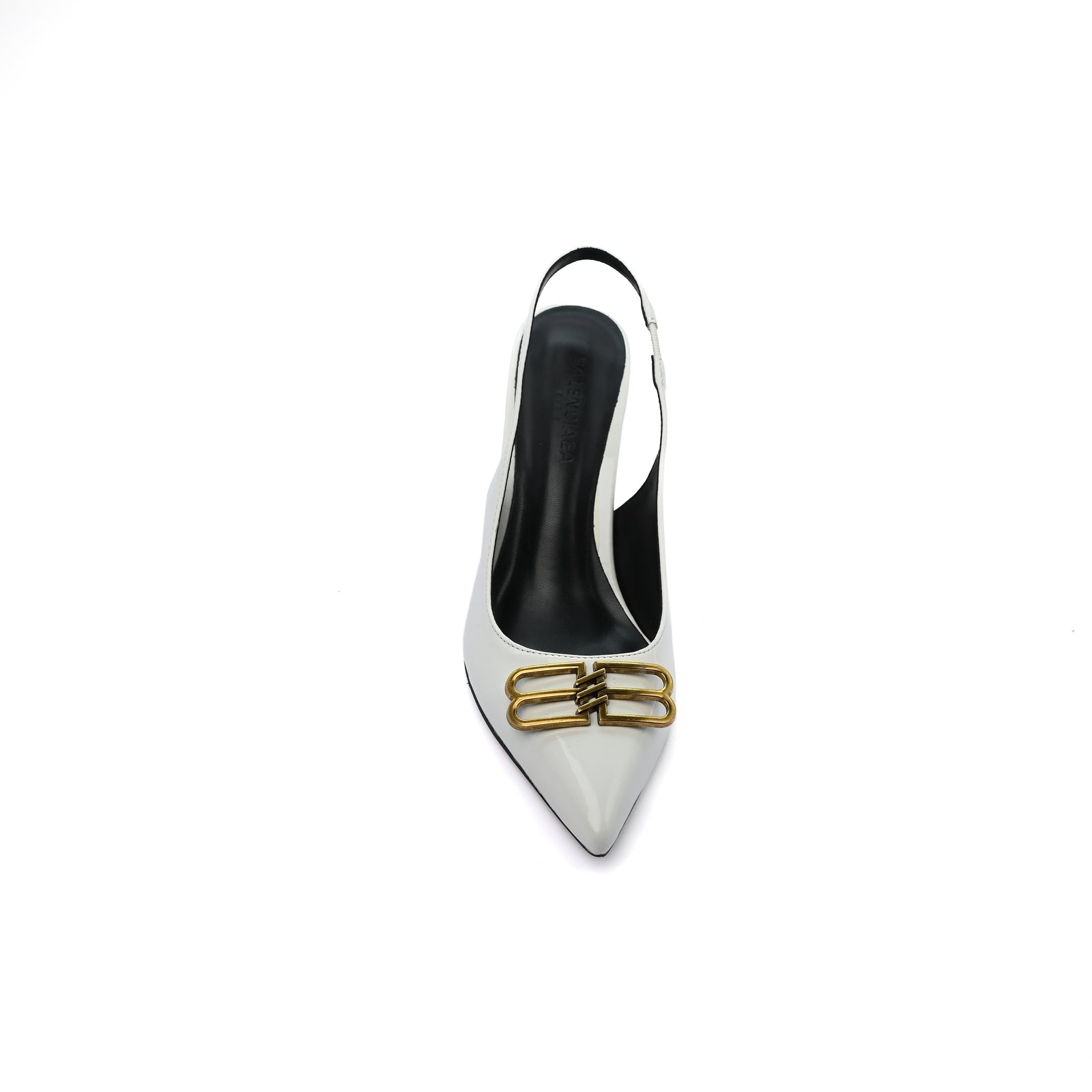 Balenciaga Square Knife BB Slingback Pumps Open Back 8812-5 White - 3