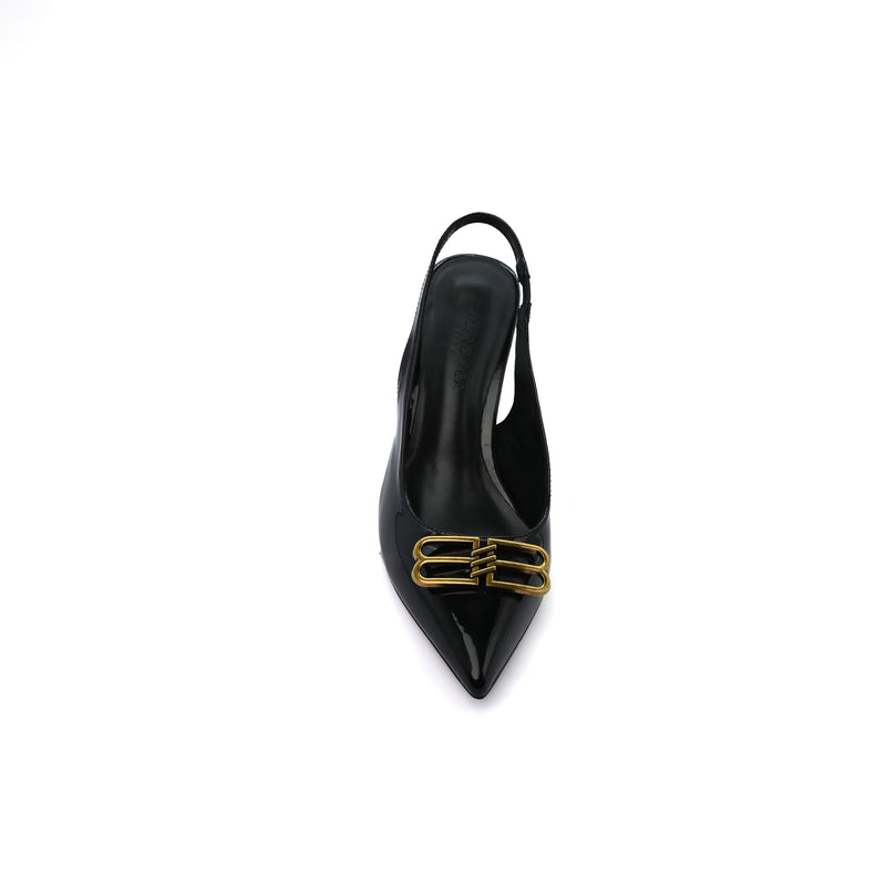 Balenciaga Square Knife BB Slingback Pumps Open Back 8812-5 Black - 3