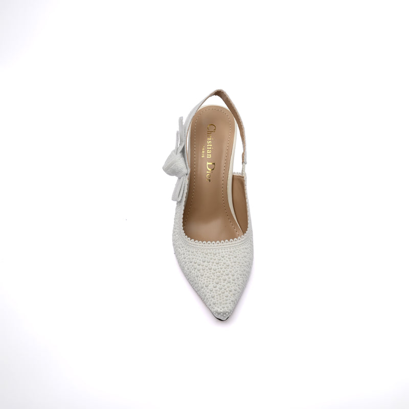 Dior Goolita Bow Crystal Mesh Mule Heels for Women 1688-1 White - 3