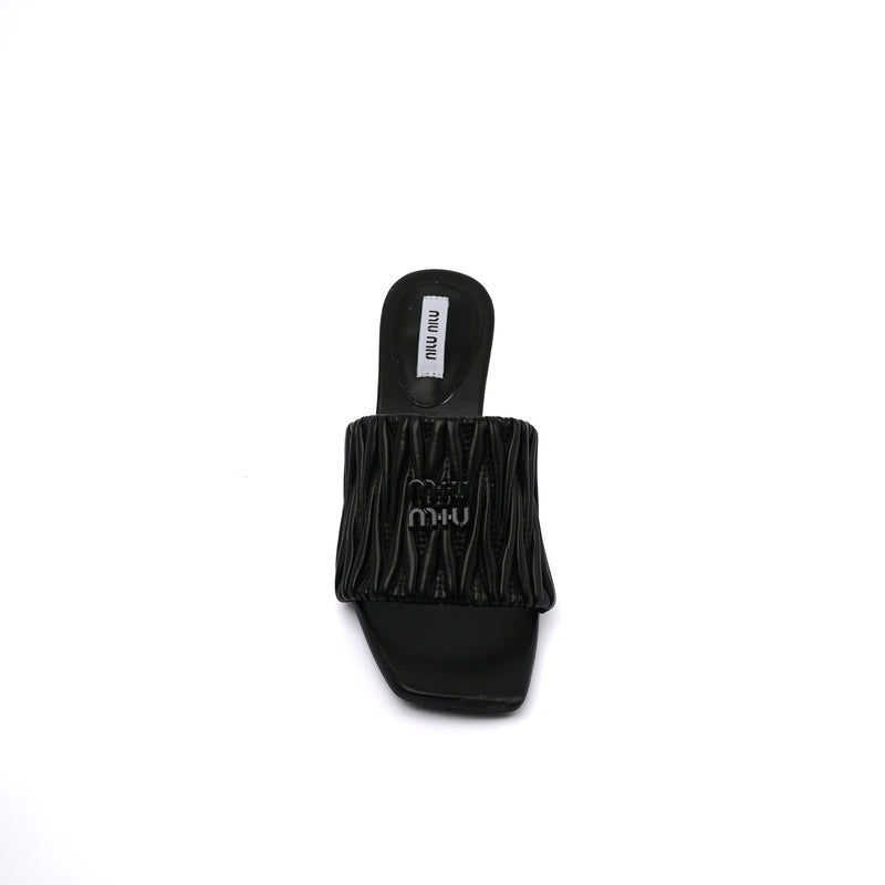 Miu Miu Slipper Designer Slides Leather Padded Front Strap Woman 52725 Black - 3