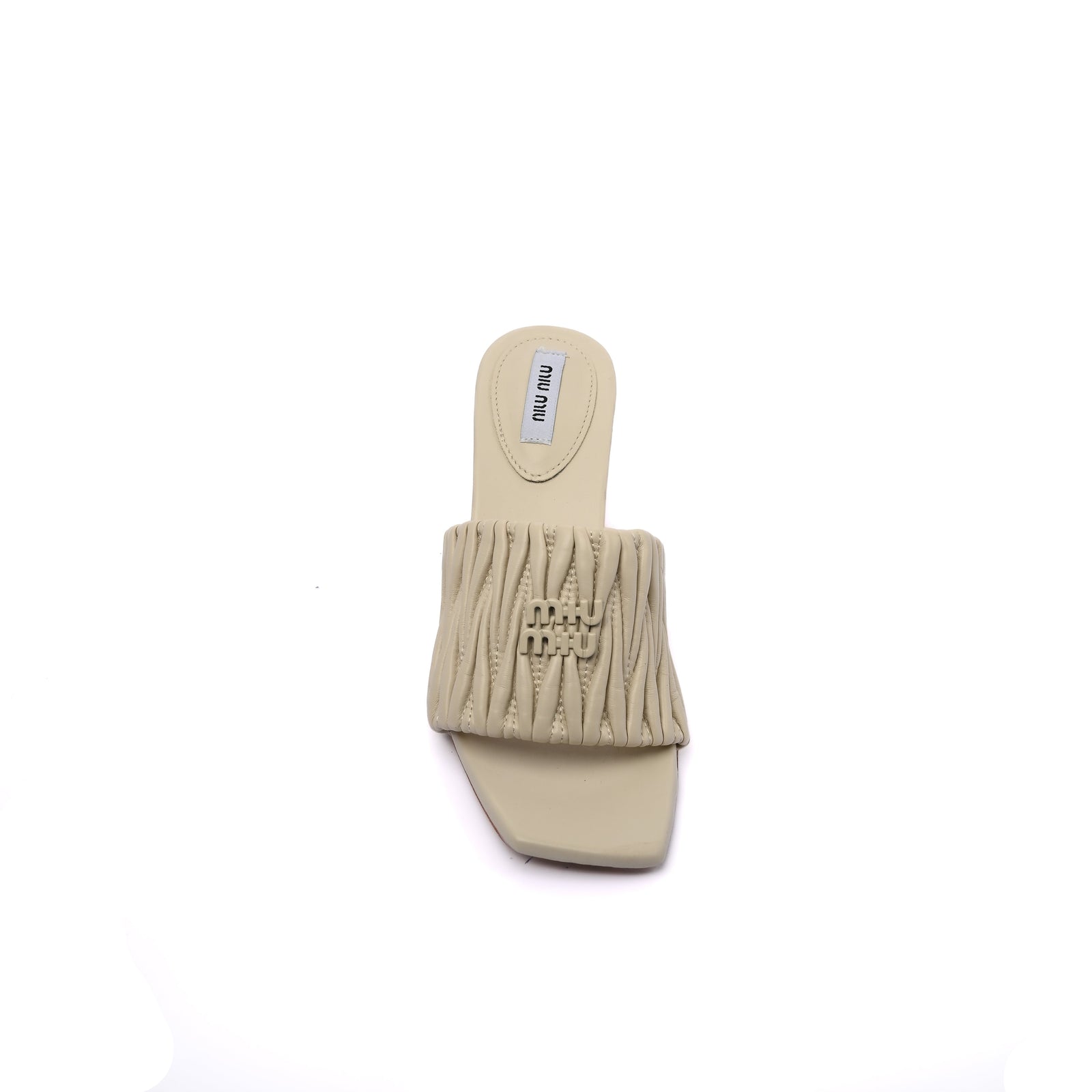 Miu Miu Slipper Designer Slides Leather Padded Front Strap Woman 52725 Beige - 3