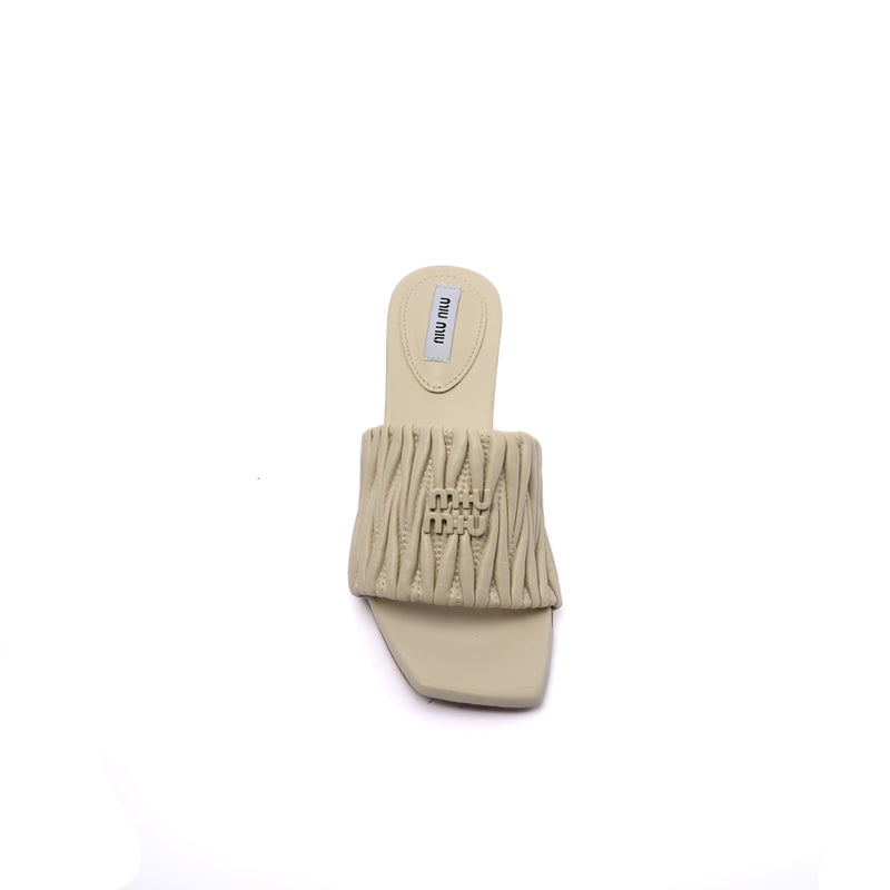 Miu Miu Slipper Designer Slides Leather Padded Front Strap Woman 52725 Beige - 3