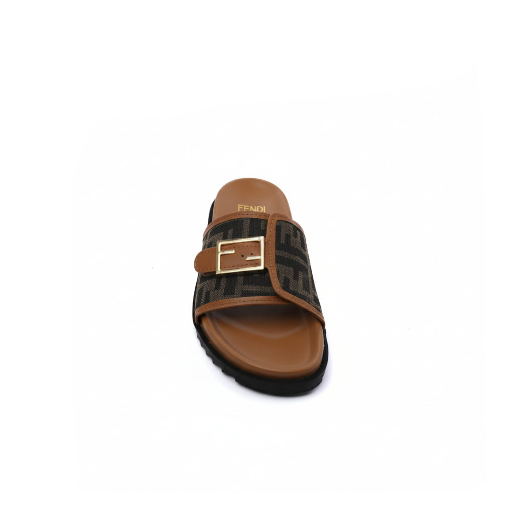 Fendi Slide Bucket Buckle Flat Slide Slipper Woman F1892-113 Beige&Green - 3