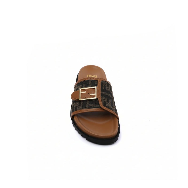 Fendi Slide Bucket Buckle Flat Slide Slipper Woman F1892-113 Beige&Green - 3