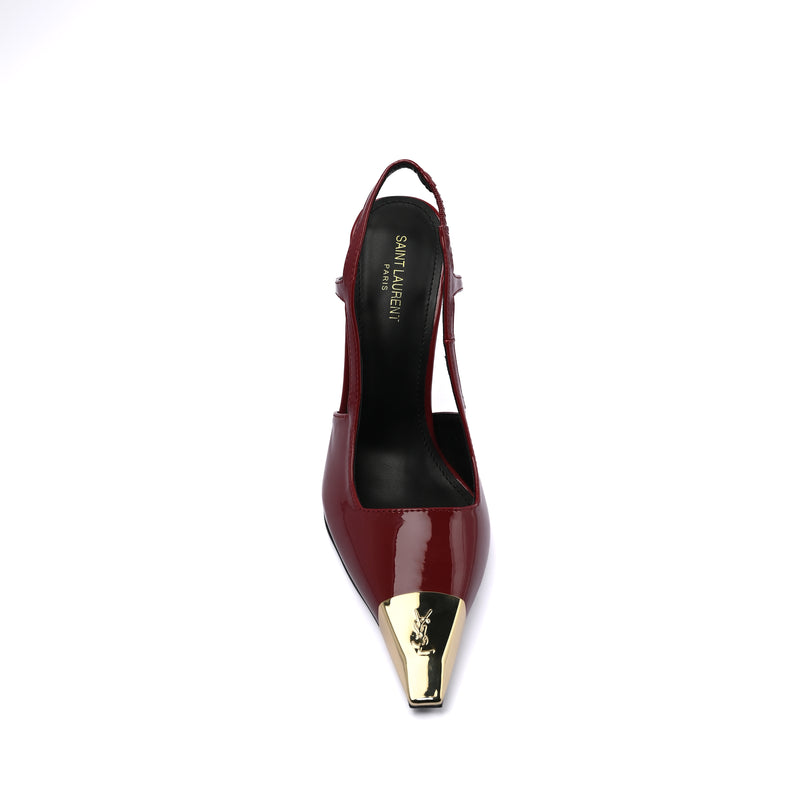 Saint Laurent Gold Tipped Slingback Pumps Leather Opyum With distinctive heels Woman 227-8 Burgundy - 3