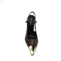 Saint Laurent Gold Tipped Slingback Pumps Leather Opyum With distinctive heels Woman 227-8 Brown - 3
