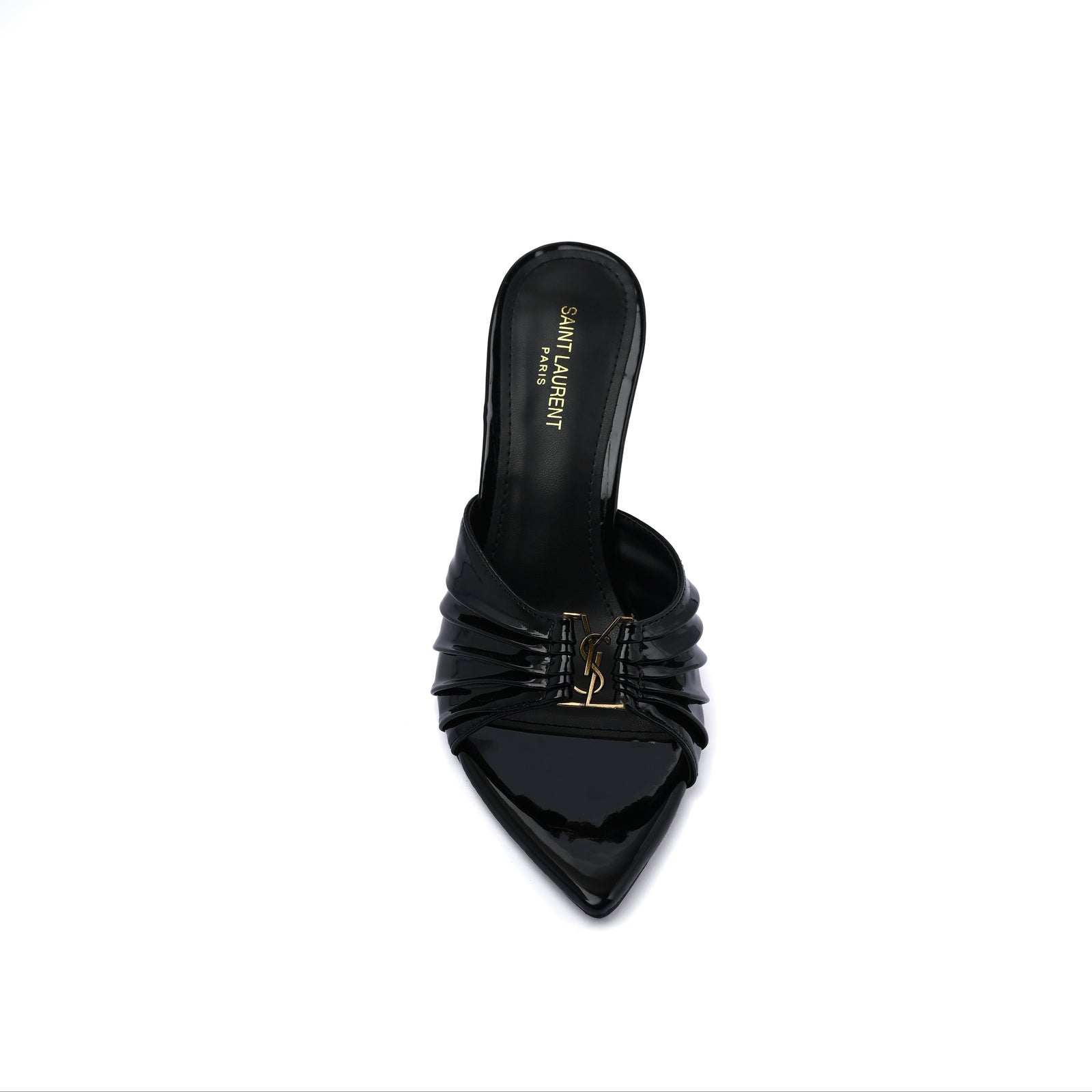 SAINT LAURENT Babylone embellished gathered glossed leather Tipped Slingback Pumps Woman Y5316-2 Black - 3