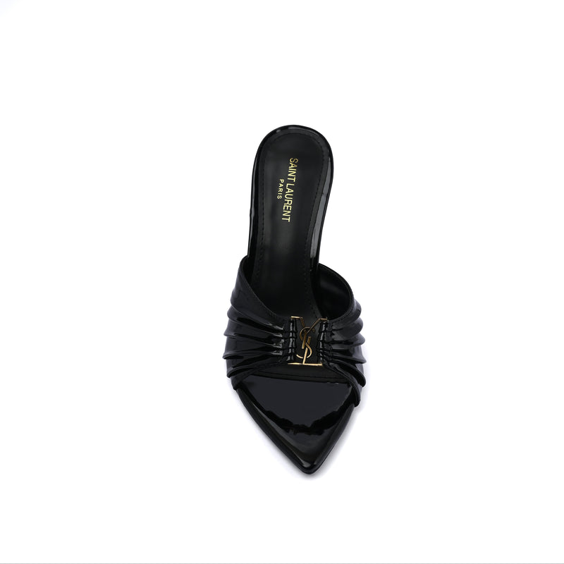 SAINT LAURENT Babylone embellished gathered glossed leather Tipped Slingback Pumps Woman Y5316-2 Black - 3