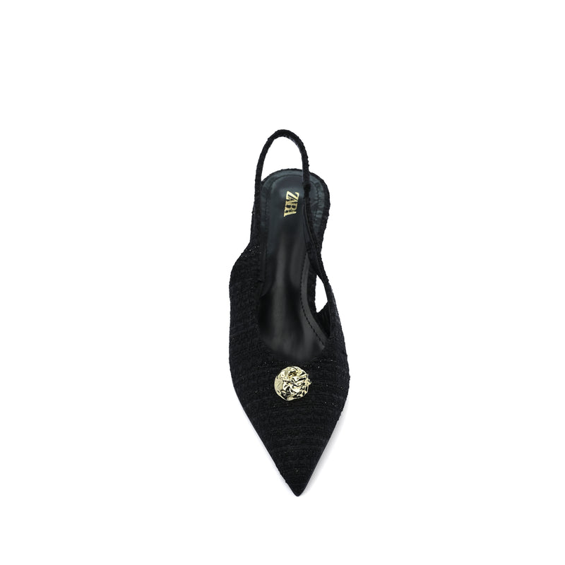 Zara Slingback Heels With Gold Medallion Woman 3044 Black - 3