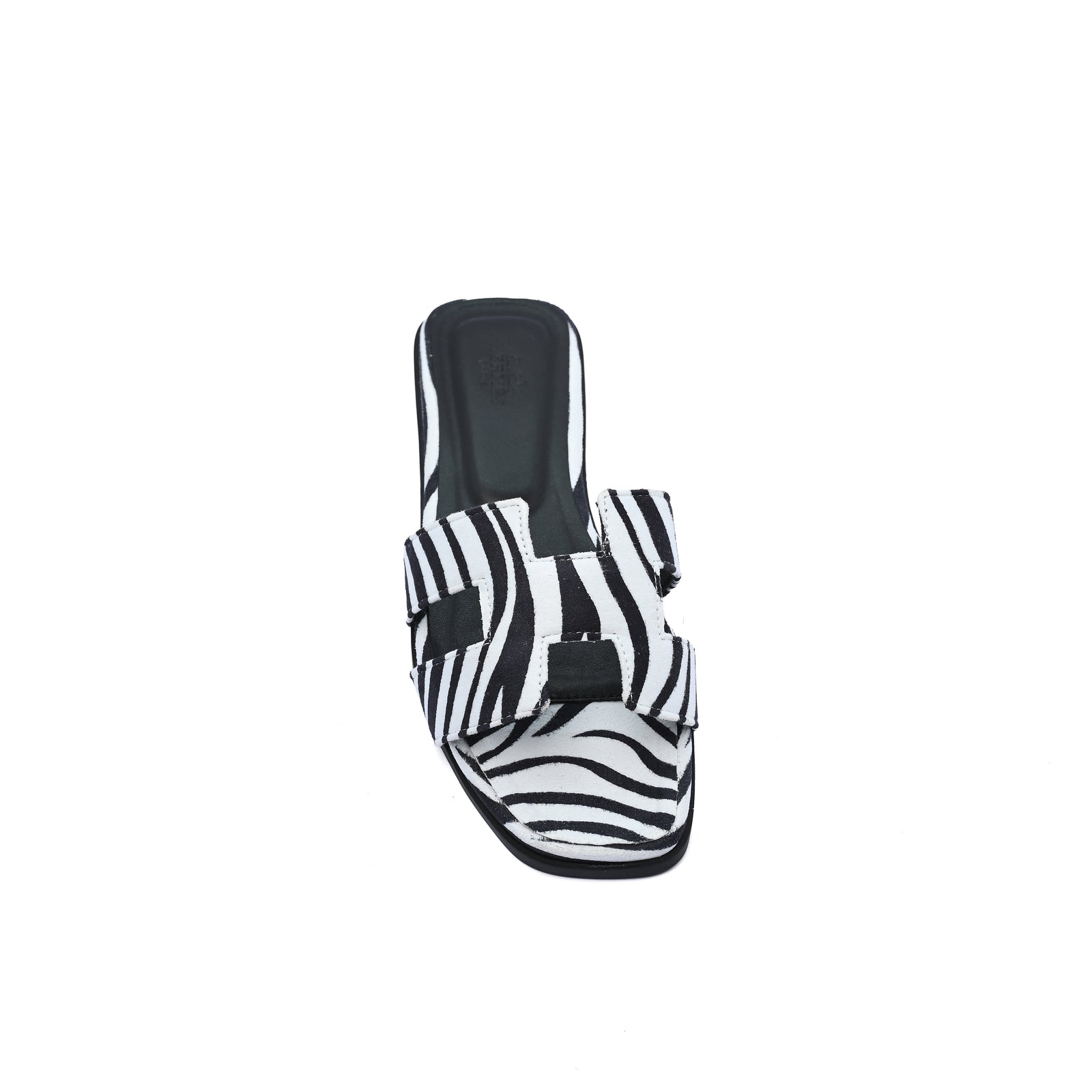 Hermes Oran Flat Slide leather sandals with snake animal print Woman H38-17 Black&White - 3