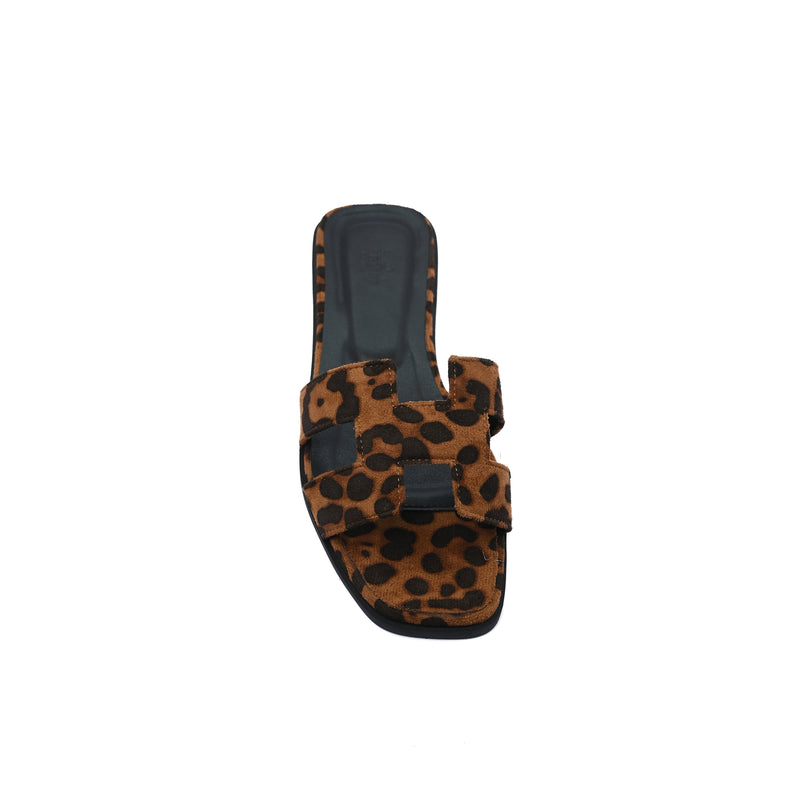Hermes Oran Flat Slide leather sandals with snake animal print Woman H38-17 Tiger - 3
