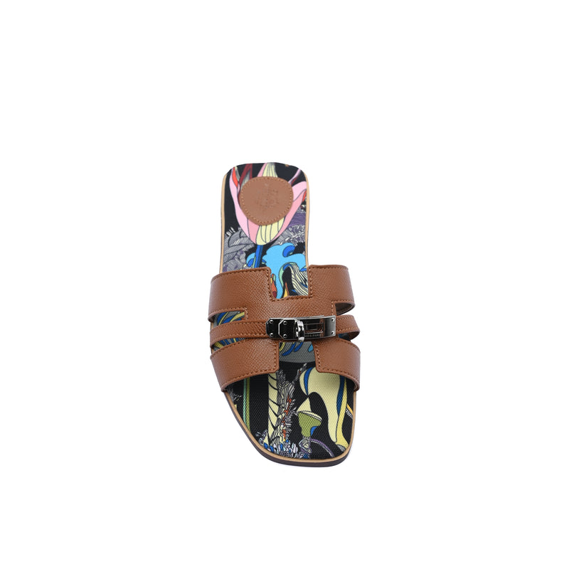 Hermès Giulia Oran Flat Sandals Plated Kelly Buckle Women H9-32 Havan - 3