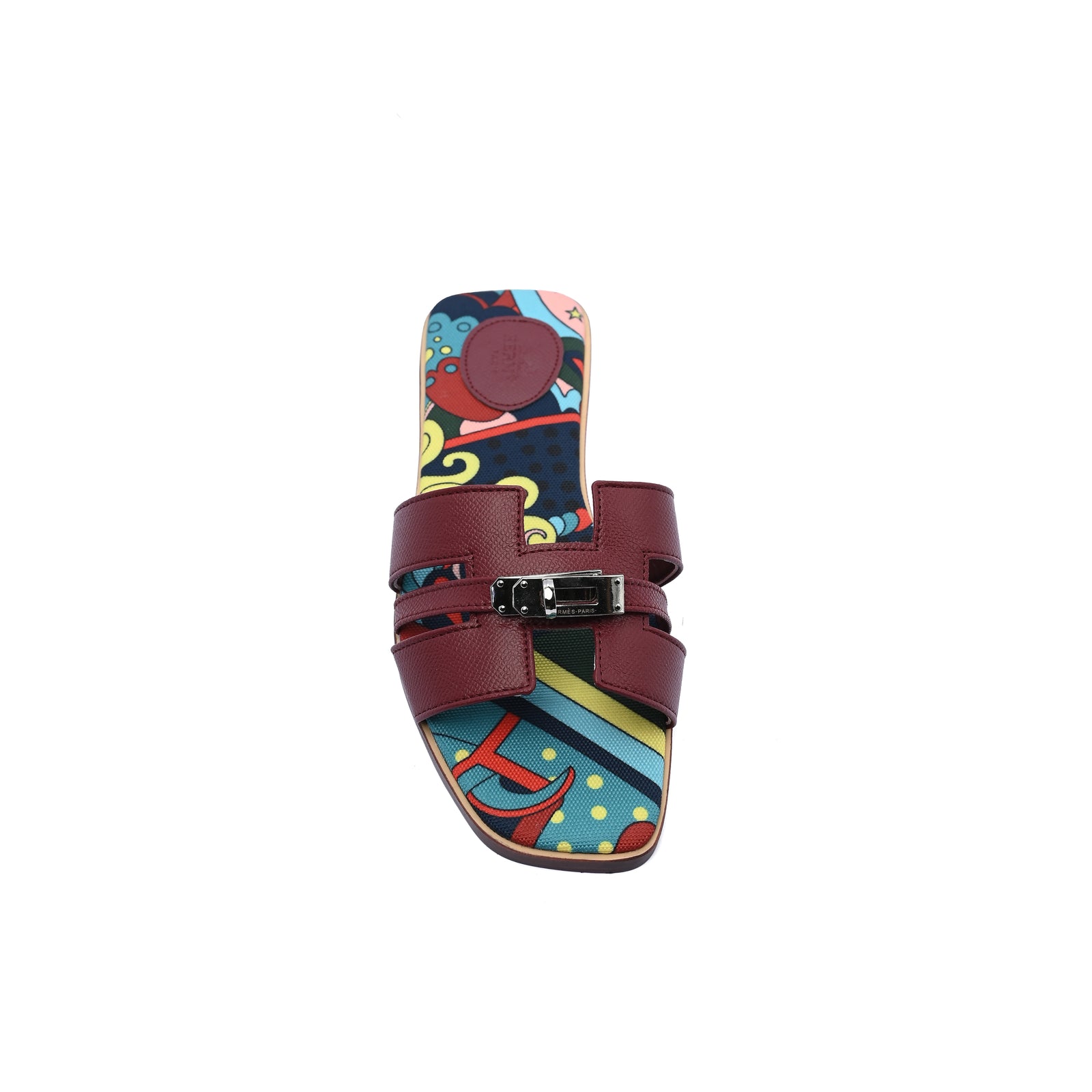 Hermès Giulia Oran Flat Sandals Plated Kelly Buckle Women H9-32 Burgundy - 3