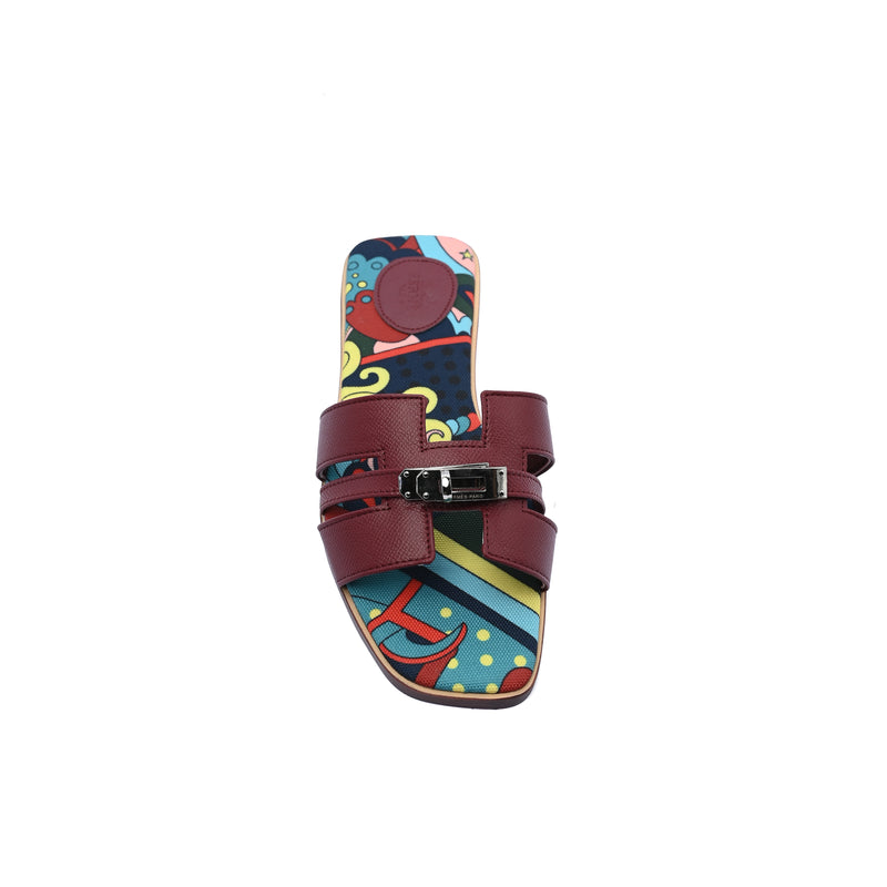 Hermès Giulia Oran Flat Sandals Plated Kelly Buckle Women H9-32 Burgundy - 3