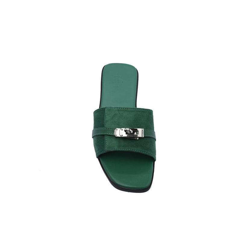Hermes Giulia Sandal In Suede Goatskin And Calfskin With Iconic Palladium-Plated Kelly Buckle Woman H9-25 Green - 3
