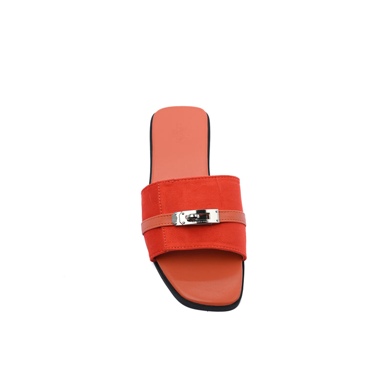 Hermes Giulia Sandal In Suede Goatskin And Calfskin With Iconic Palladium-Plated Kelly Buckle Woman H9-25 Orange - 3