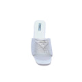 Prada Satin Crystal Logo Slide Embellished Sandals Woman 5566 Silver - 3
