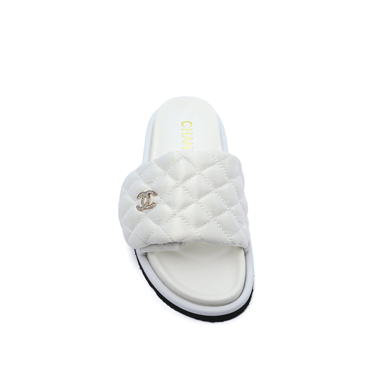 Chanel Lambskin Quilted CC Espadrille Slip On Slipper Woman 9958-8 White - 3