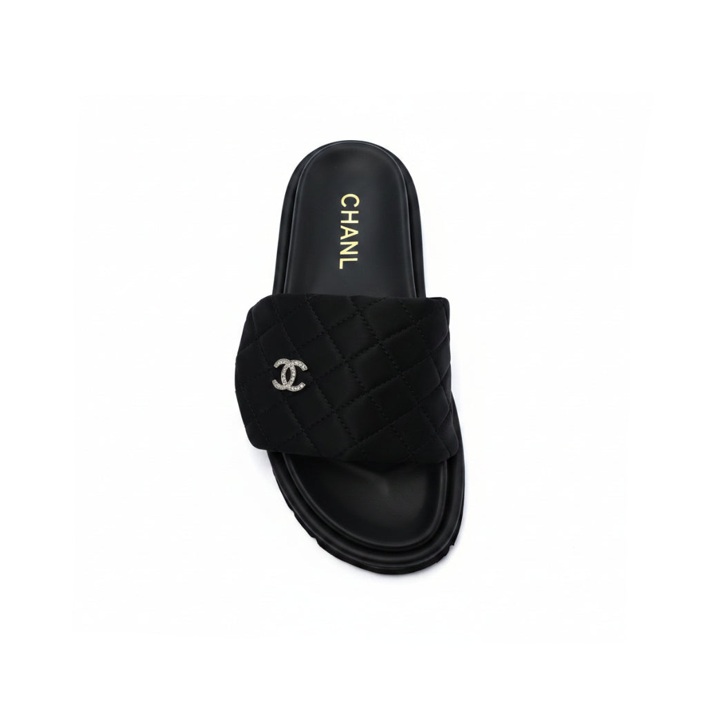 Chanel Lambskin Quilted CC Espadrille Slip On Slipper Woman 9958-8 Black - 3