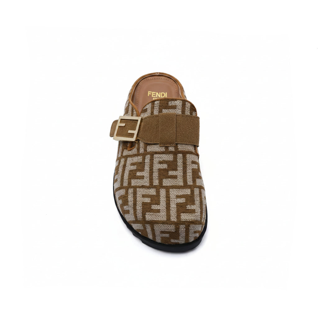Fendi Fabric Jacquard Nappa FF Sabot Mules Feel Slippers Woman 985-2 Khaki - 3